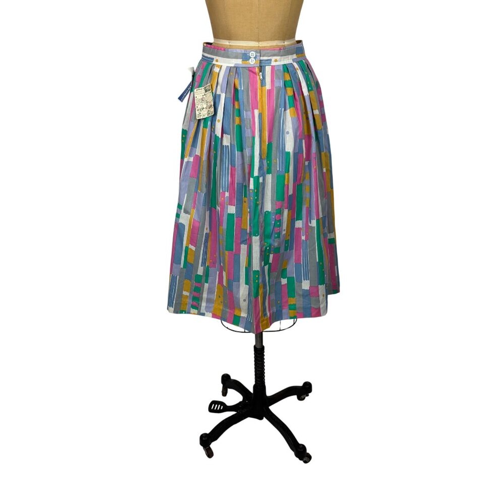 Vintage 80s Cotton Skirt Womens Small Deadstock Pastel 50s Style Pleated - Picture 9 of 10